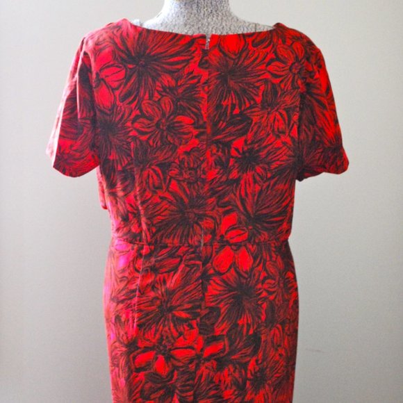 Red floral cocktail dress w/ scalloped detail L/XL - Picture 8 of 9